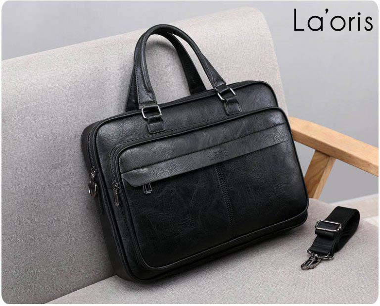 Cặp da nam công sở cao cấp, túi da laptop nam hàng hiệu màu đen – LAC45