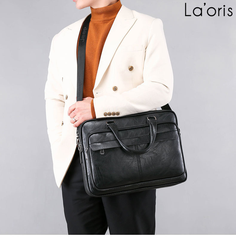Cặp da nam công sở cao cấp, túi da laptop nam hàng hiệu màu đen – LAC45