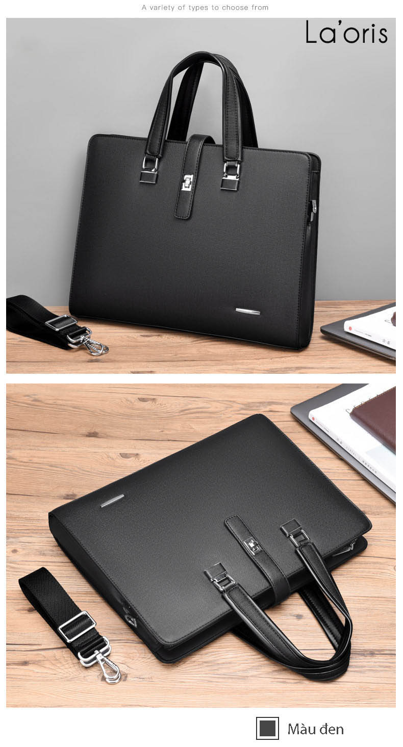 Cặp da nam công sở hà nội, túi xách laptop nam hàng hiệu màu đen – LAC48